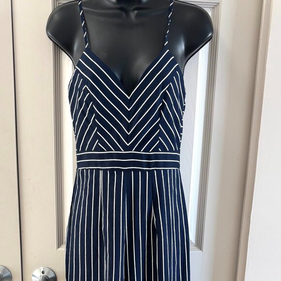 Forever 21 Navy & White Striped Wide-Leg Jumpsuit – Size S - Picture 1 of 9